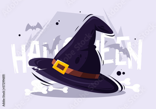 Vector illustration of a black witch hat for Halloween