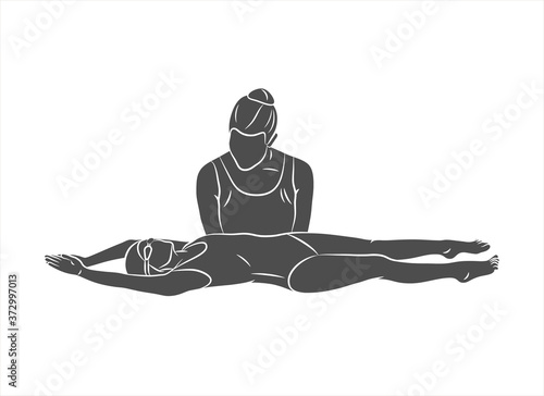 Silhouette little girl learning to swim with coach on a white background. Vector illustration. Kids Swimming
