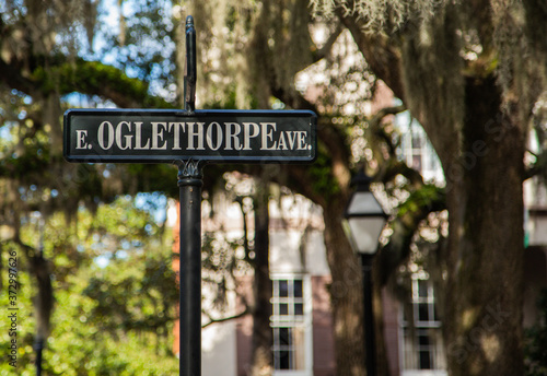 old street sign of oglethorpe ave street on savannah Georgia  photo