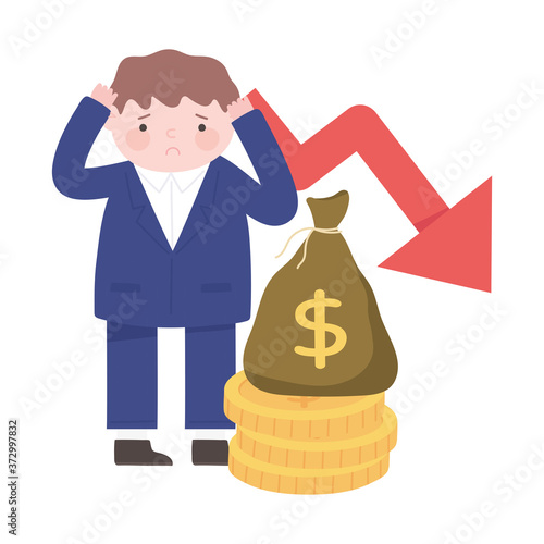 bankruptcy businessman falling down arrow money process financial crisis