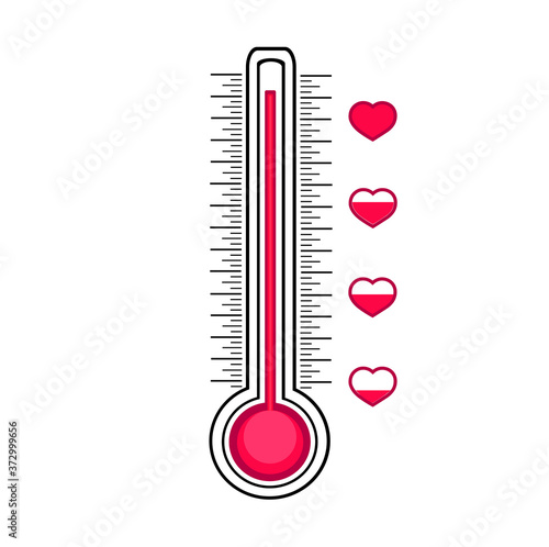 
Thermometer measuring the level of love. A romantic device that measures the heart's fullness. Checking the temperature level of love. The scale for determining the warmth of feelings
Vector