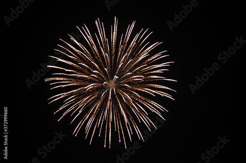 Low angle shot of fireworks shining in the night sky