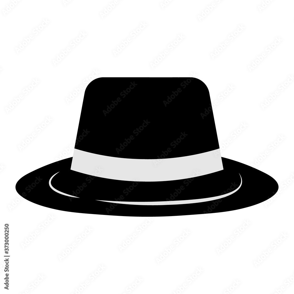 Gangster hat icon on white background. Borsalino or fedora in flat style. Mafia and detective concept. Vector illustration of black hat with white ribbon. Vector elements for logo. Stock Vektorgrafik ...