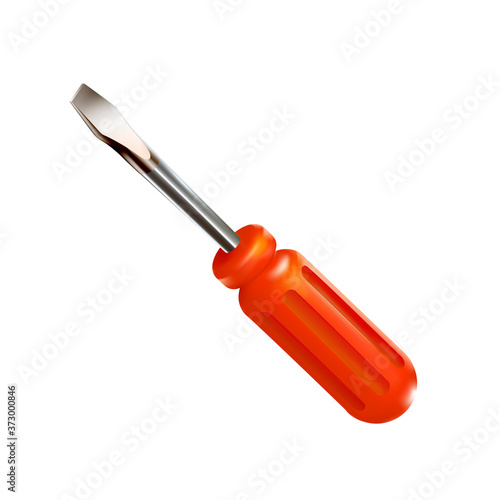 Fotografia Short red professional realistic slotted screwdriver with a plastic handle