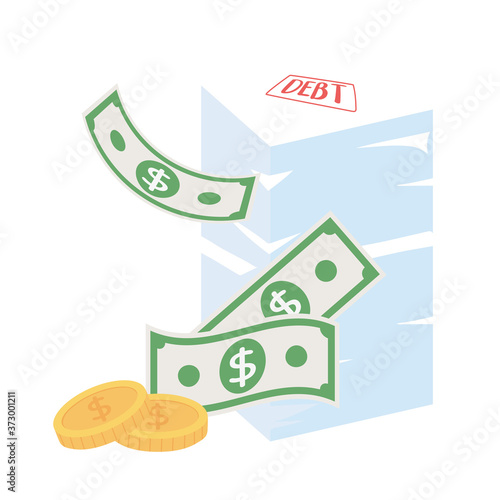 bankruptcy coins banknotes money and debt papers business financial crisis