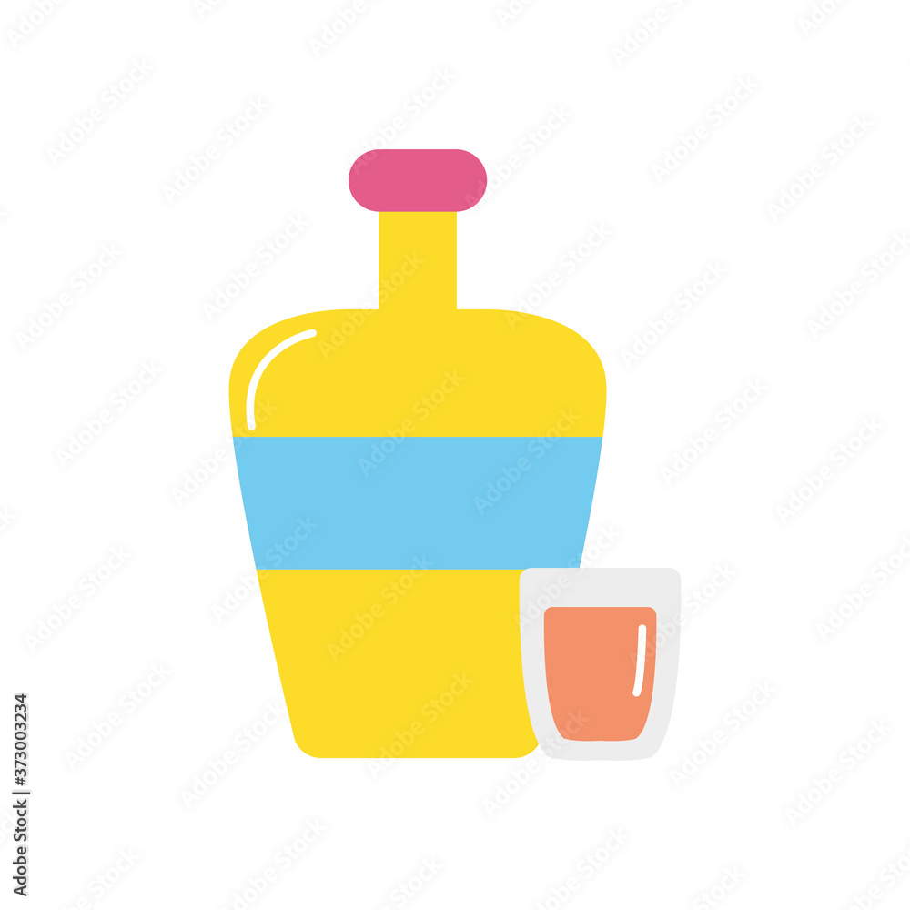 mexican culture concept, tequila bottle and shot icon, flat style mexican culture concept, tequila bottle and shot icon, flat style