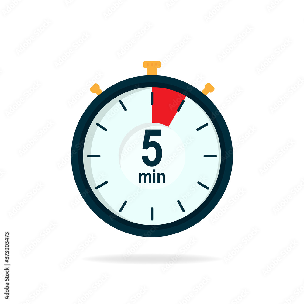5 minutes timer. Stopwatch symbol in flat style. Editable isolated vector illustration. 5 minutes timer. Stopwatch symbol in flat style. Editable isolated vector illustration.