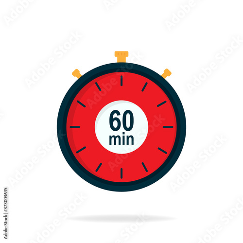 60 minutes timer. Stopwatch symbol in flat style. Editable isolated vector illustration.	