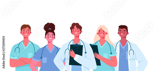 Set of doctors characters. Medical team concept in vector illustration design. Medical staff doctor nurse therapist surgeon professional hospital workers, group of medics.