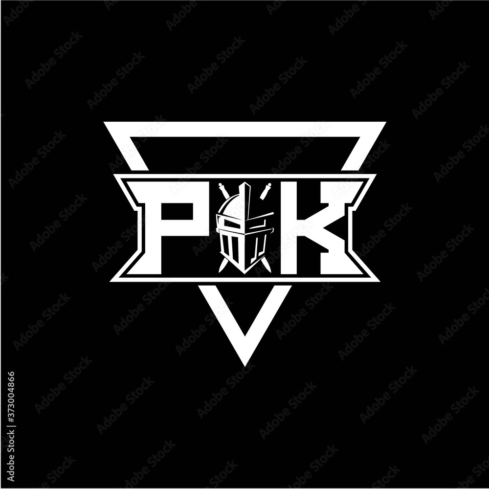 The initials inspiration P K modern knight logo with a triangle The initials inspiration P K modern knight logo with a triangle