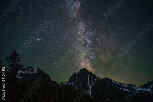 Milky Way Rising Above Tatoosh Mountains And Forest