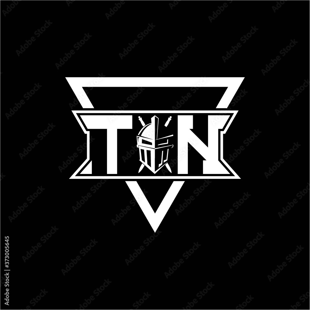 The initials inspiration T N modern knight logo with a triangle The initials inspiration T N modern knight logo with a triangle