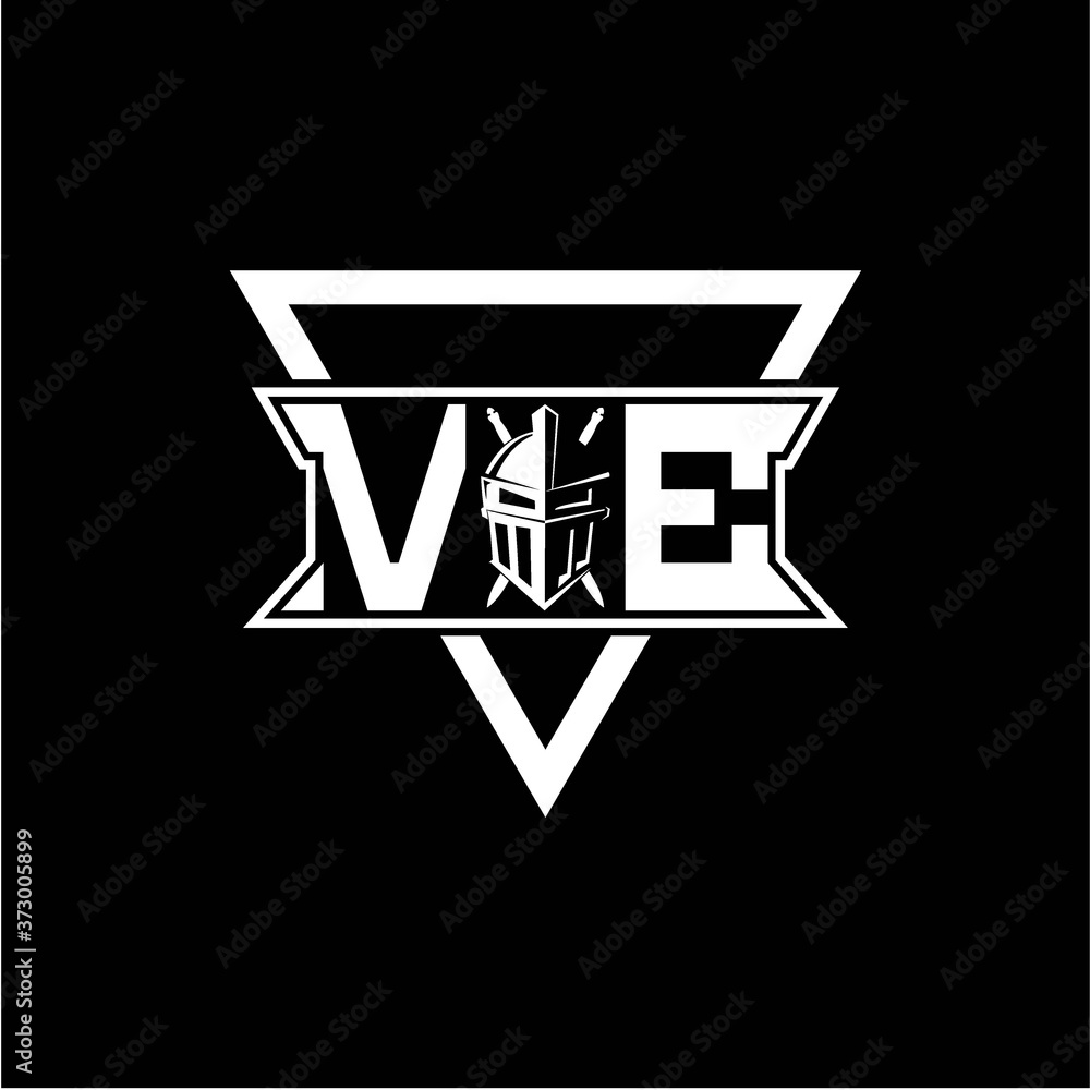 The initials inspiration V E modern knight logo with a triangle The initials inspiration V E modern knight logo with a triangle