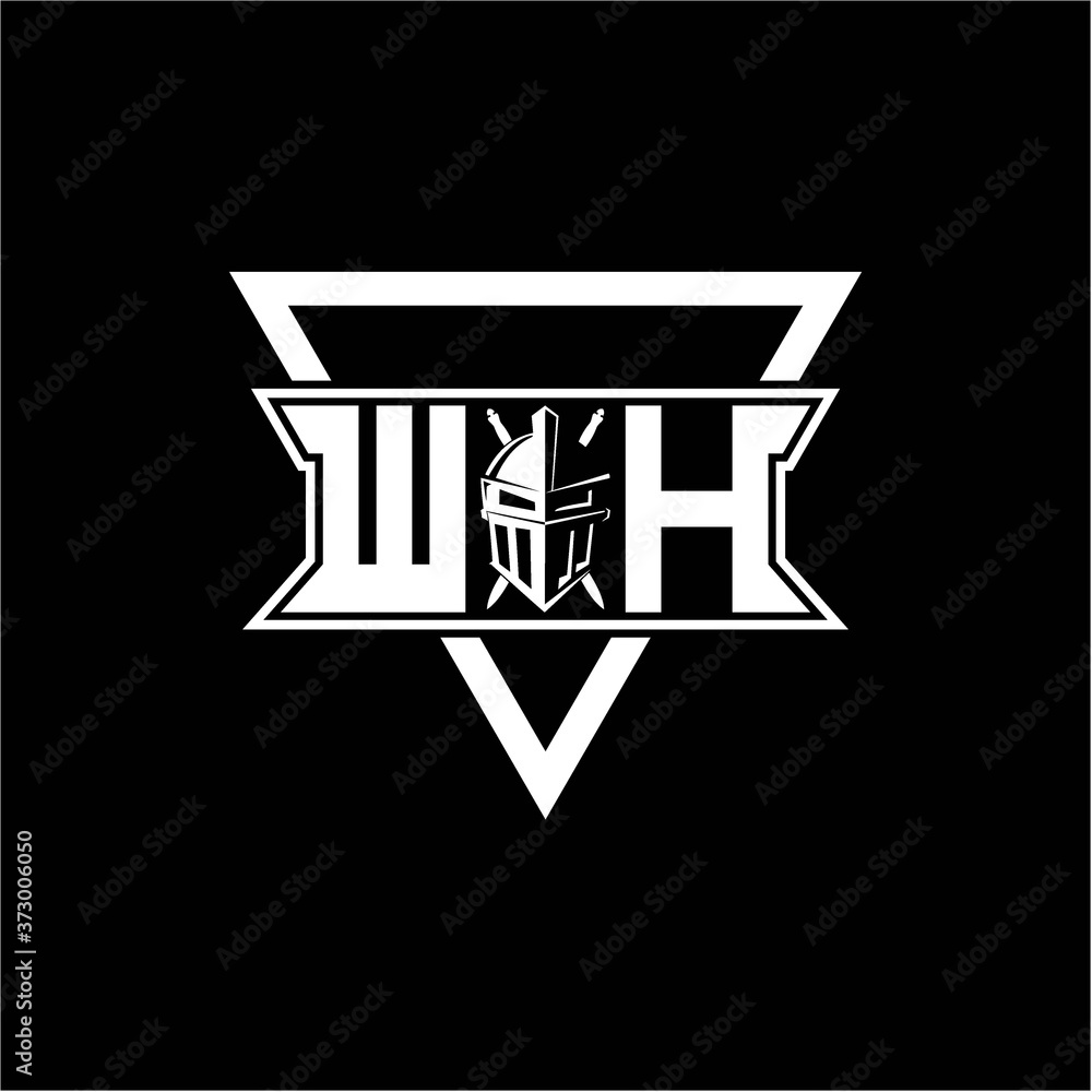 The initials inspiration W H modern knight logo with a triangle The initials inspiration W H modern knight logo with a triangle