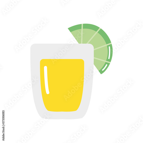 tequila shot with lemon icon, flat style