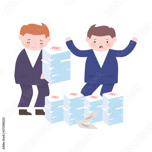 bankruptcy businessmen with many debt papers business financial crisis