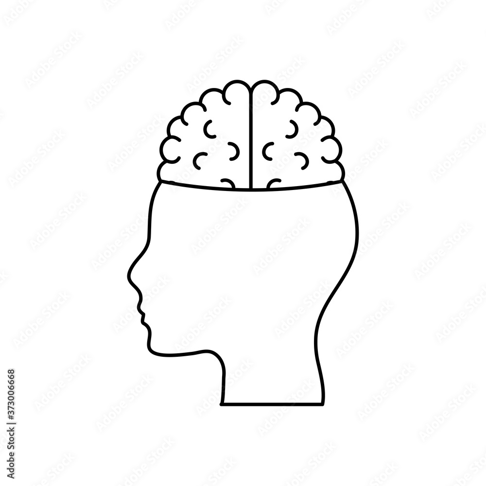 human body concept, head with brain organ icon, line style