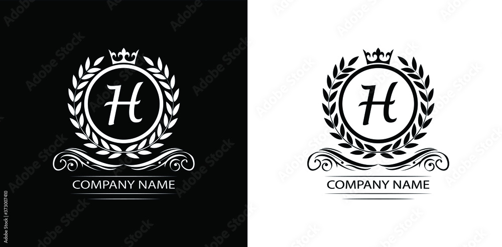 Letter H laurel wreath template logo Luxury letter with crown. Monogram ...