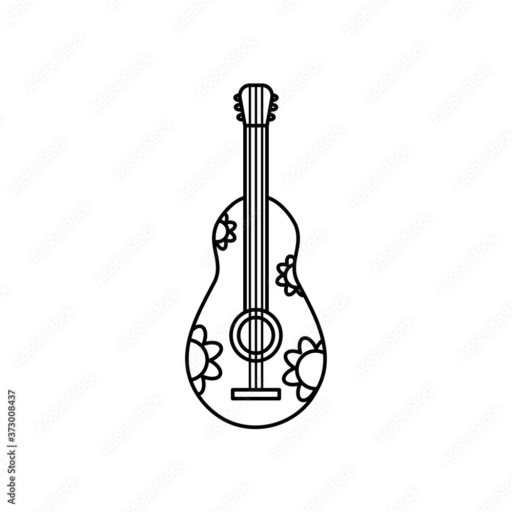 guitar with mexican design, line style