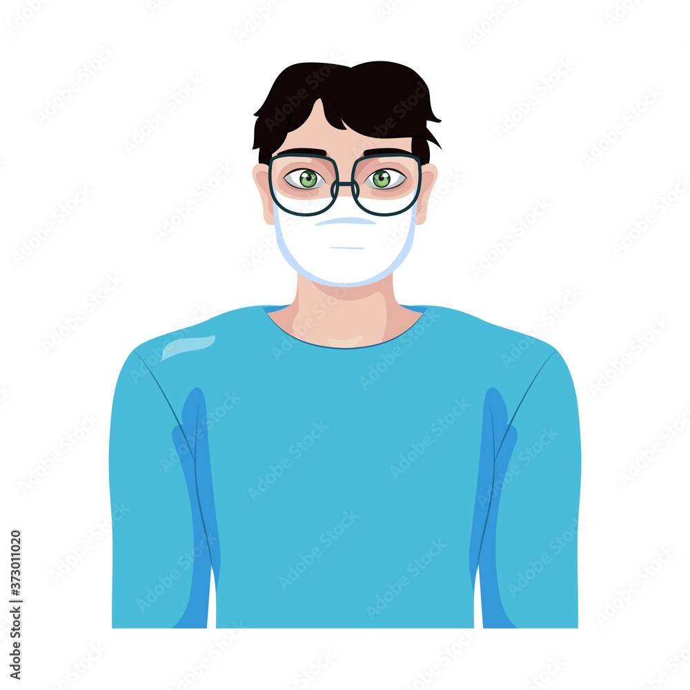 Isolated young man wearing a face mask - Vector Isolated young man wearing a face mask - Vector