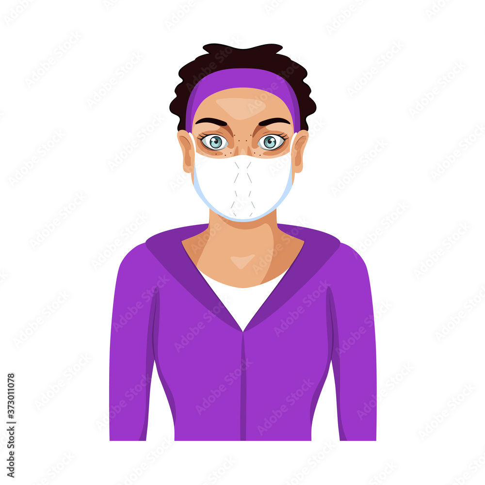 Isolated young woman wearing a face mask - Vector