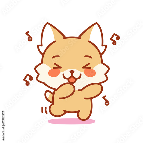 Isolated singing kitten. Cute emoji of a cat - Vector