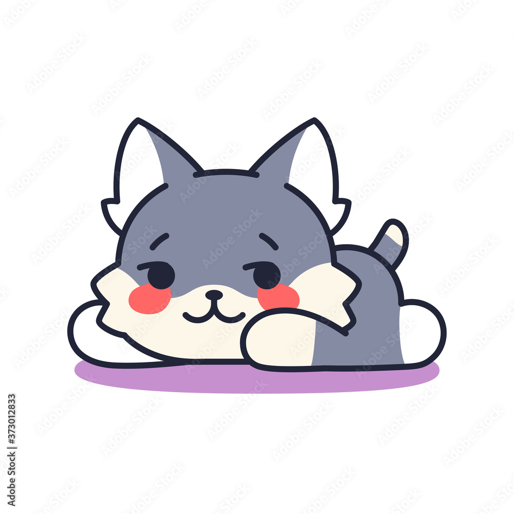 Isolated bored kitten. Cute emoji of a cat - Vector Isolated bored kitten. Cute emoji of a cat - Vector