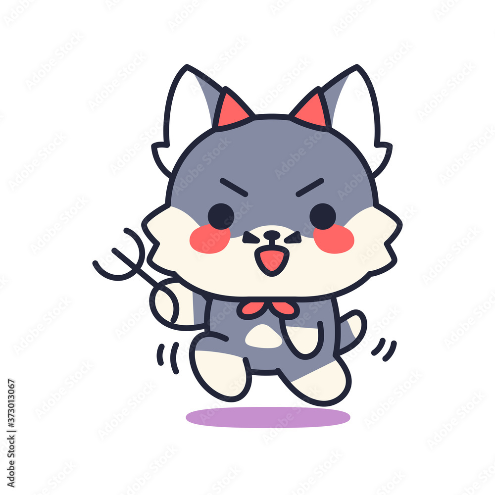 Obraz premium Isolated devil kitten. Cute emoji of a cat - Vector