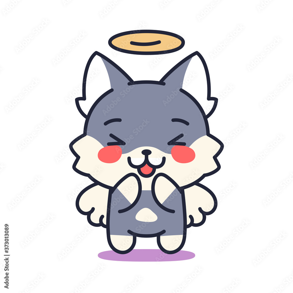 Isolated angel kitten. Cute emoji of a cat - Vector Isolated angel kitten. Cute emoji of a cat - Vector