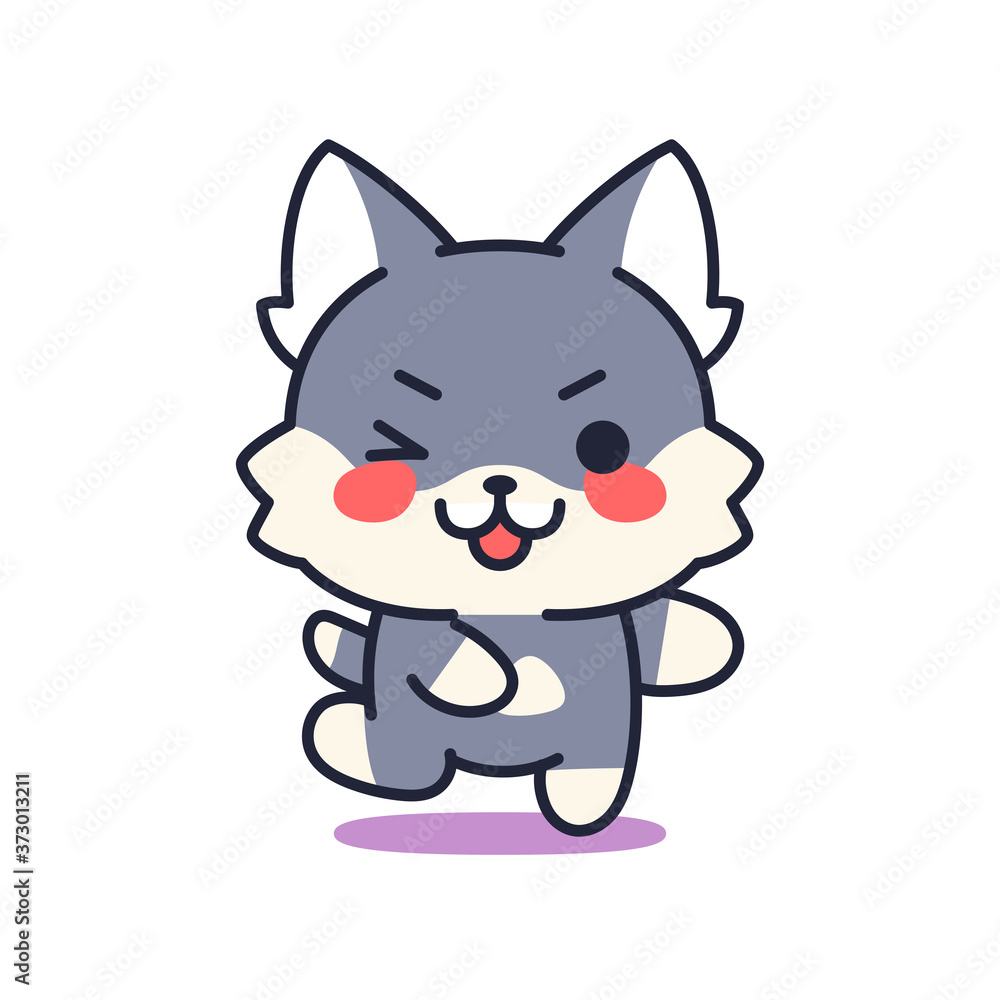 Isolated kitten winking. Cute emoji of a cat - Vector