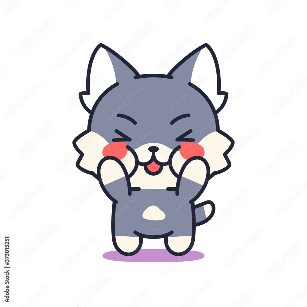 Fototapeta premium Isolated happy kitten. Cute emoji of a cat - Vector
