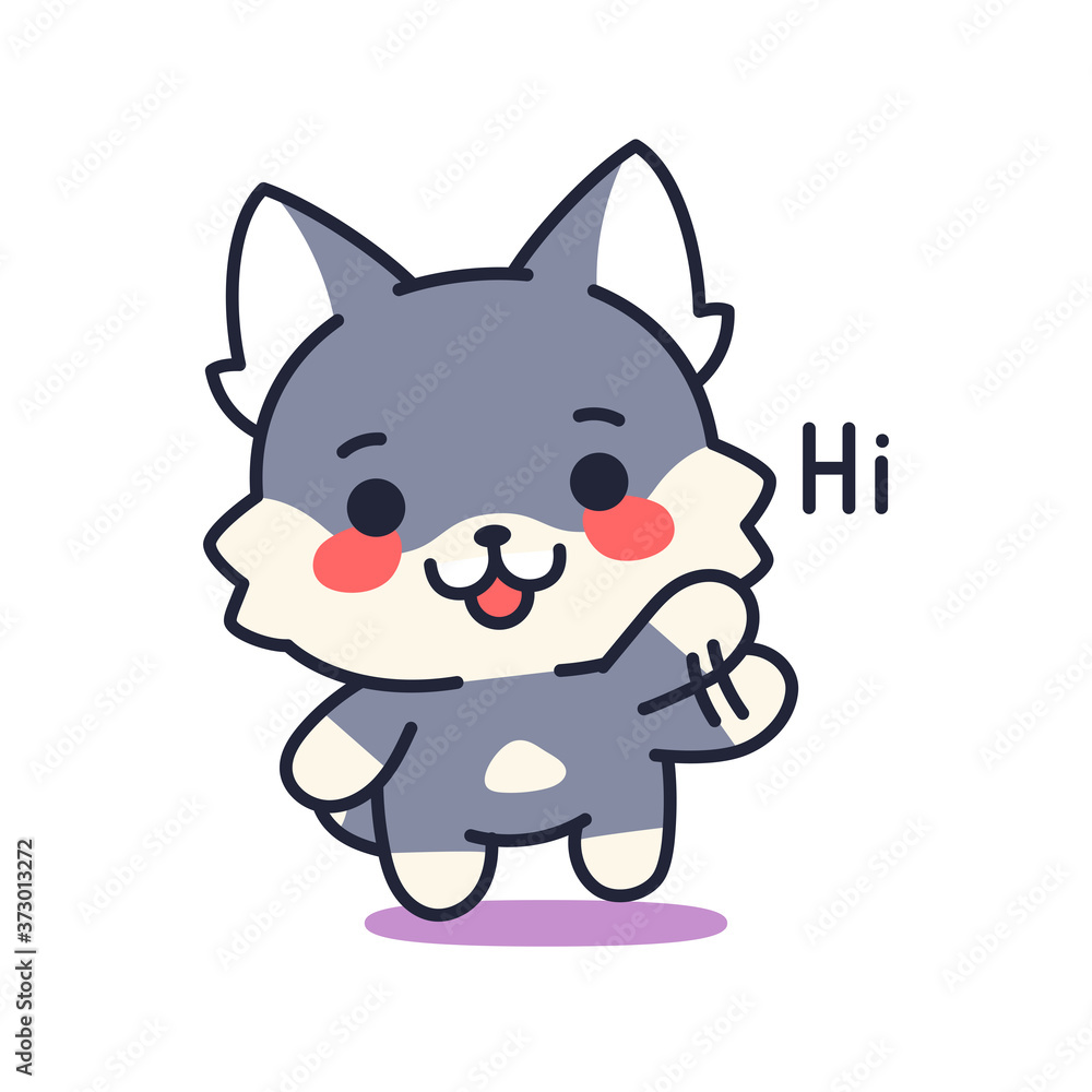 Isolated kitten waving. Cute emoji of a cat - Vector Isolated kitten waving. Cute emoji of a cat - Vector