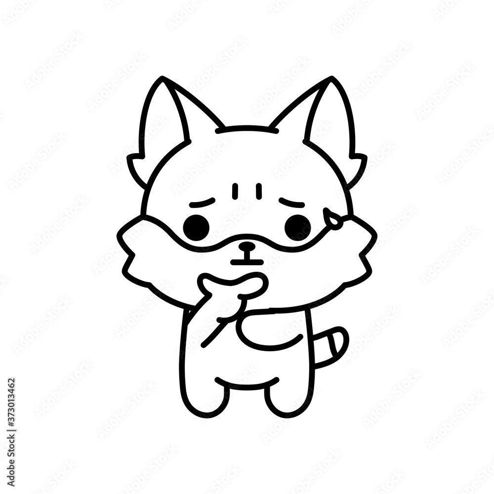 Isolated pensive kitten. Cute emoji of a cat - Vector