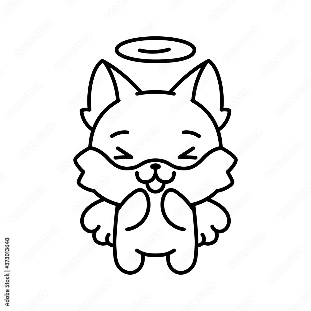 Obraz premium Isolated angel kitten. Cute emoji of a cat - Vector