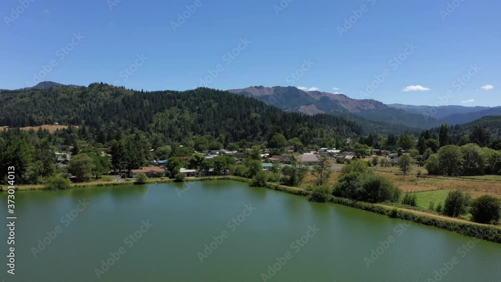 Drone rising over fish pond in Powers, Oregon Drone rising over fish pond in Powers, Oregon