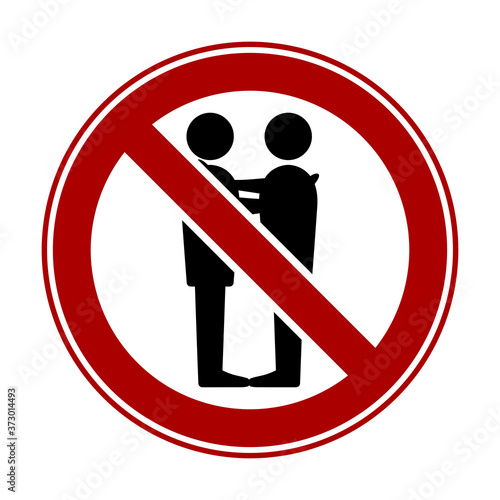 Social Distancing No Hugs Sign. Vector Image.