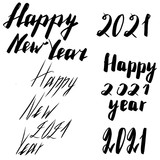 Happy new year 2021 lettering. Freehand drawn 2021 on white background. Vector illustration.
