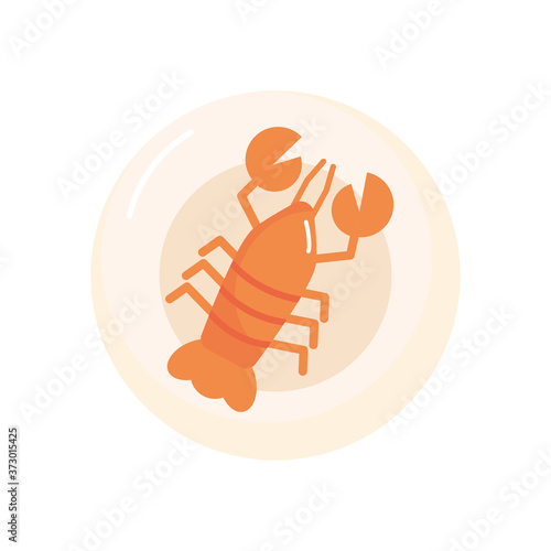 plate with lobster icon, flat style