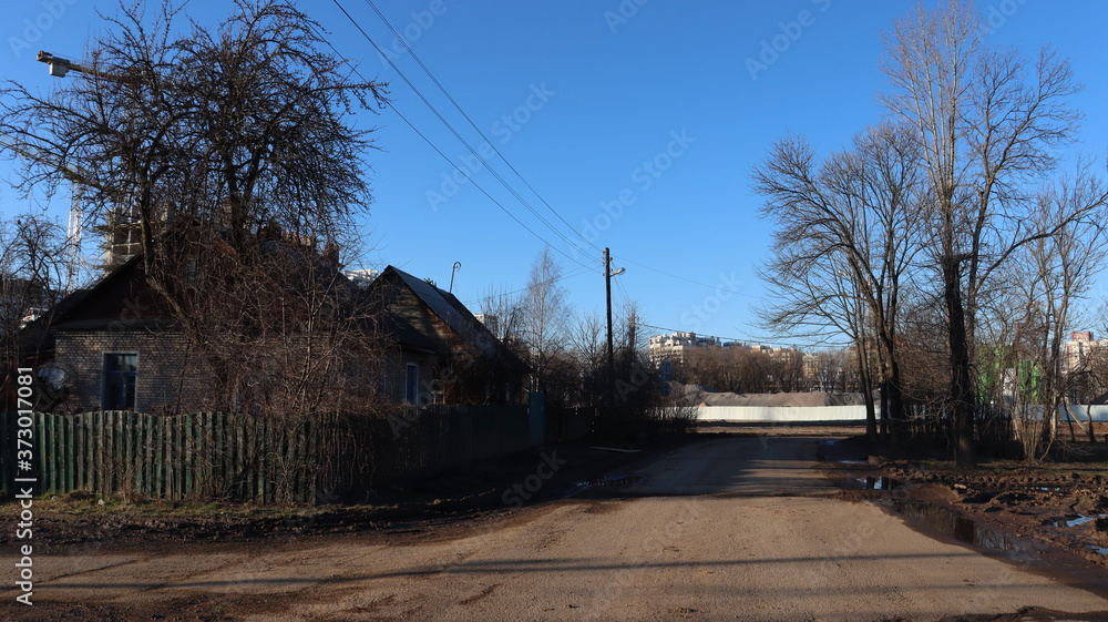 belarusian rural village with huts and road belarusian rural village with huts and road