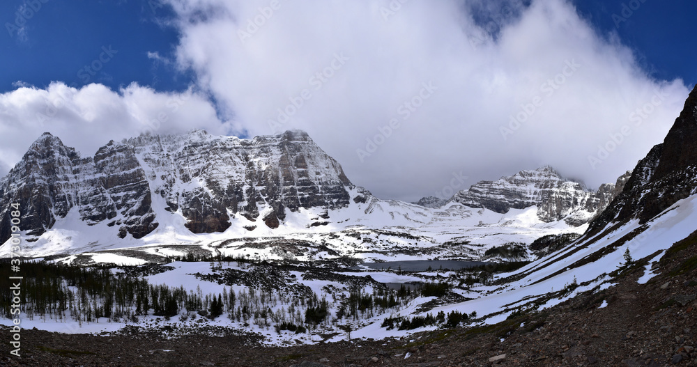 Snowy mountain panorama in Banff