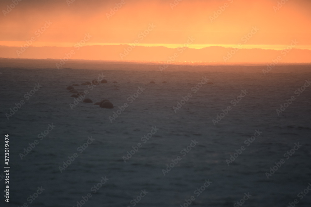 Surface float line at sunrise Surface float line at sunrise
