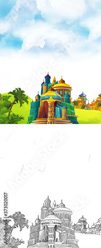 cartoon sketch scene with beautiful medieval castles - far east kingdom photo