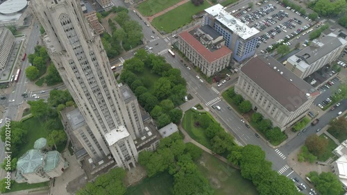 Cathedral Of Learning Pittsburgh Oakland Victory Lights Day Night Summer Winter Aerial 4K photo