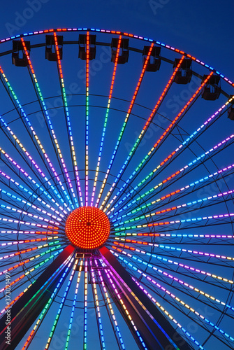 A Ferris Wheel lights up the night on the Boardwalk in Wildwood, New Jersey