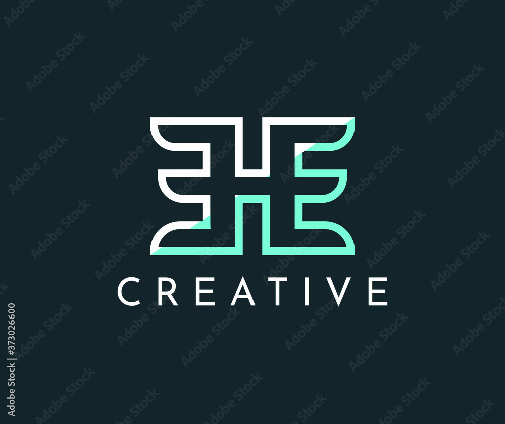 LETTER H AND E IN BLUE AND WHITE STROKE VECTOR LOGO DESIGN TEMPLATE ...