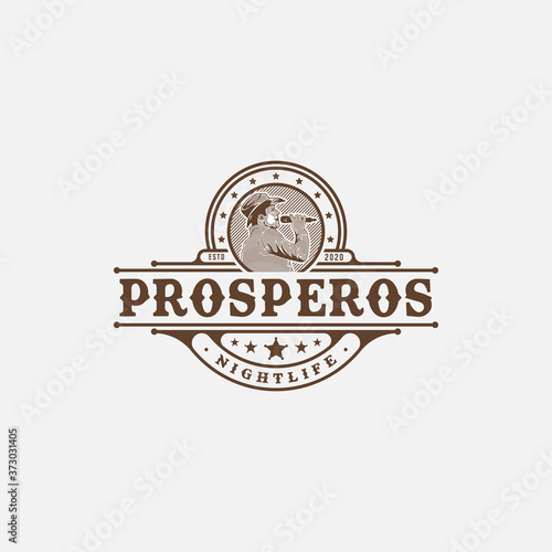 Cowboy Singer Vintage Logo Design Illustration For Bar and Nightclub