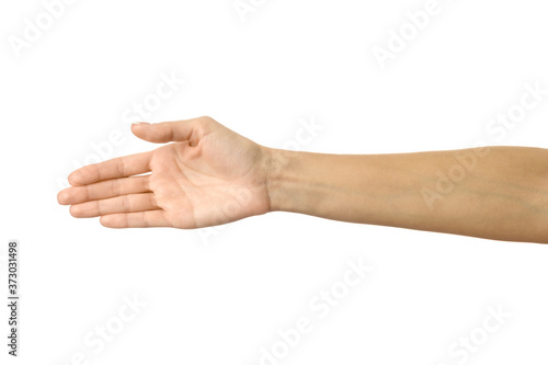 Photos Giving hand for handshake. Woman hand gesturing isolated on white