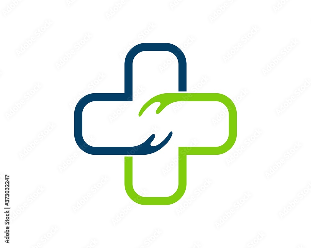 Medical cross health with hand care inside Medical cross health with hand care inside