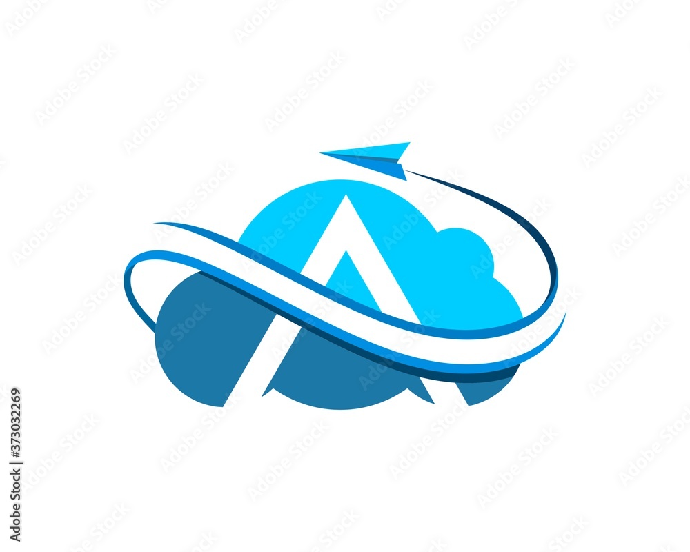 Cloud with Abstract swoosh and A letter initial Cloud with Abstract swoosh and A letter initial
