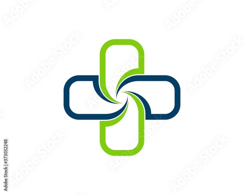 Simple medical health cross with swirl style inside